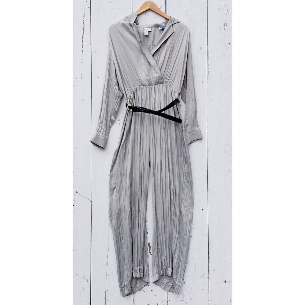 Joie Women Sage Green Long Sleeve Collared Belted Relaxed Jumpsuit Sz S - Picture 5 of 11